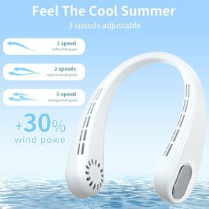 NEW White Portable Neck Fan Bladeless Personal Fan, Rechargeable 4000mAh Battery